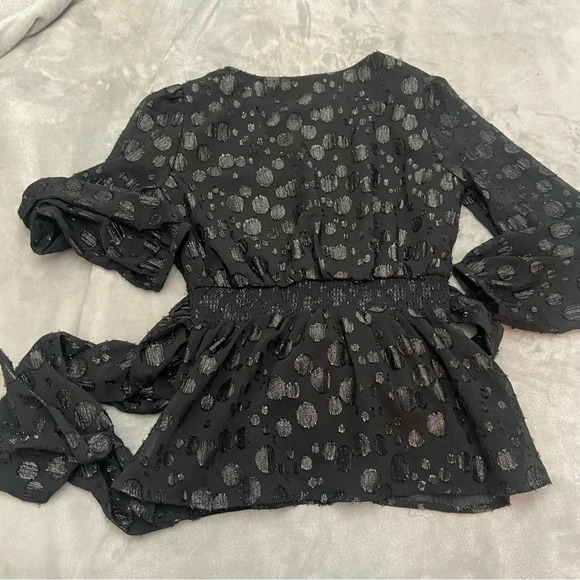 J. Crew Tie-waist V-neck top in metallic dot jacquard black 21265 - Picture 3 of 8